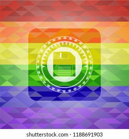 diskette icon inside lgbt colors emblem 
