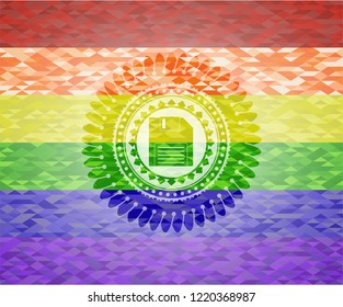 diskette icon inside lgbt colors emblem 