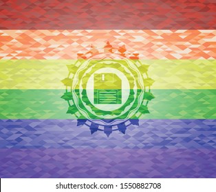 diskette icon inside lgbt colors emblem 