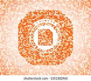 diskette icon inside orange mosaic emblem with background
