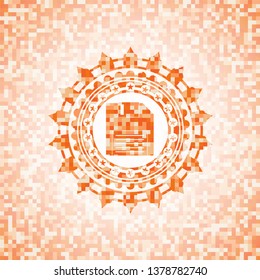 diskette icon inside orange tile background illustration. Square geometric mosaic seamless pattern with emblem inside.