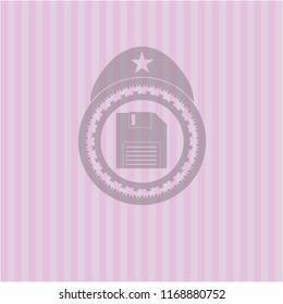 diskette icon inside pink emblem. Retro