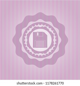 diskette icon inside pink emblem