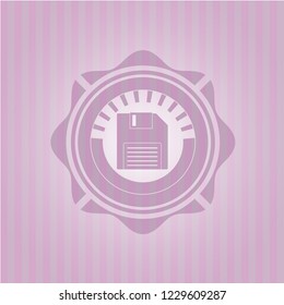 diskette icon inside pink emblem. Vintage.