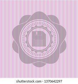 diskette icon inside pink emblem. Retro