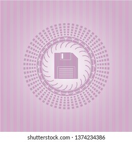diskette icon inside pink emblem. Retro