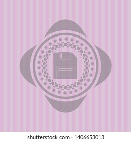 diskette icon inside pink emblem. Vintage.
