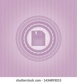 diskette icon inside pink emblem