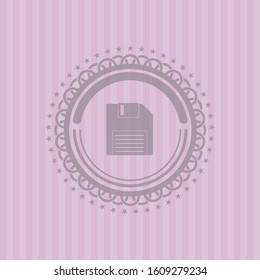 diskette icon inside pink emblem. Vintage.