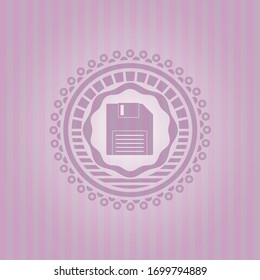 icono de disquete dentro del emblema rosa. Vintage.