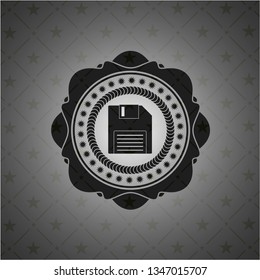 diskette icon inside realistic black emblem