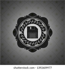 diskette icon inside realistic dark emblem