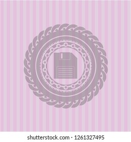 diskette icon inside realistic pink emblem