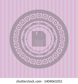 diskette icon inside realistic pink emblem