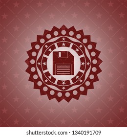 diskette icon inside red emblem. Retro