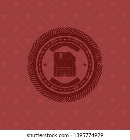 diskette icon inside red emblem. Vintage.