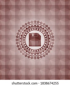 icono de disquete dentro del emblema de patrón geométrico sin soldadura rojo. Sin inconveniente. 