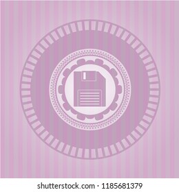 diskette icon inside retro style pink emblem
