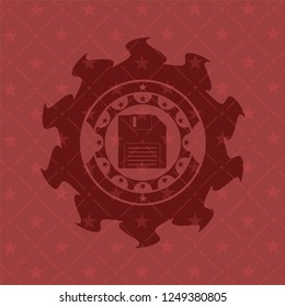 diskette icon inside retro style red emblem