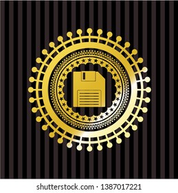 diskette icon inside shiny badge