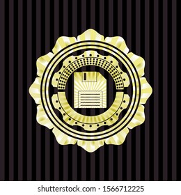 diskette icon inside shiny emblem
