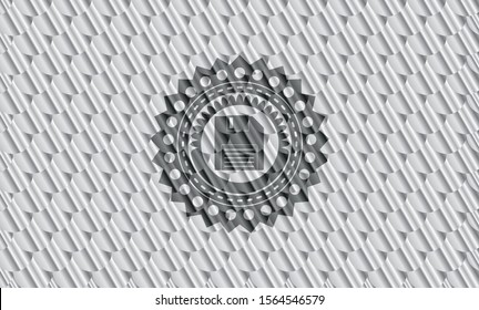 diskette icon inside shiny silver emblem. Scales pattern. Vector Illustration. Detailed.