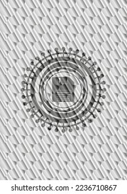 diskette icon inside shiny silver emblem. Scales pattern. Vector Illustration. Detailed. 