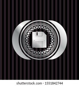 diskette icon inside silver badge