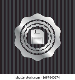 icono de disquete en el interior de la placa o emblema plateado