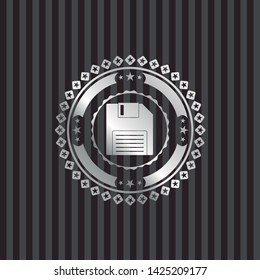 diskette icon inside silver emblem or badge