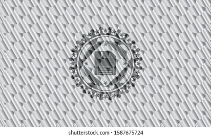 diskette icon inside silver emblem. Scales pattern. Vector Illustration. Detailed.