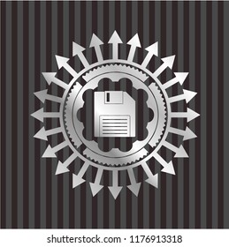 diskette icon inside silvery shiny badge