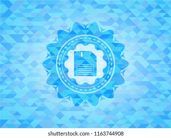 diskette icon inside sky blue mosaic emblem