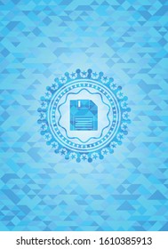 diskette icon inside sky blue mosaic emblem