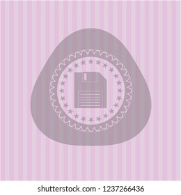 diskette icon inside vintage pink emblem
