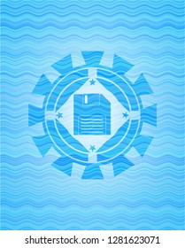 diskette icon inside water representation style badge.