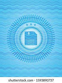 diskette icon inside water representation emblem background.