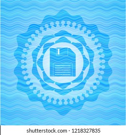 diskette icon inside water wave representation badge.