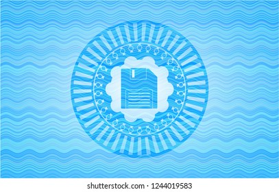 diskette icon inside water wave concept emblem background.