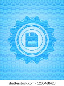 diskette icon inside water wave emblem background.