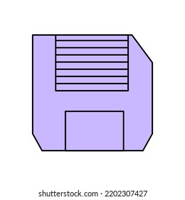 Diskette icon on isolated background. Vector illustration of retro computer element. Purple floppy disk