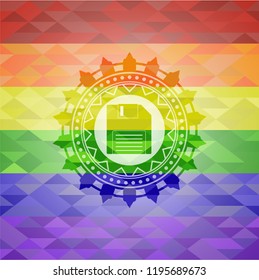 diskette icon on mosaic background with the colors of the LGBT flag