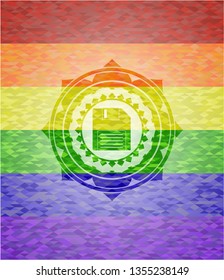 diskette icon on mosaic background with the colors of the LGBT flag