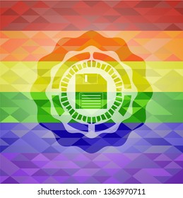 diskette icon on mosaic background with the colors of the LGBT flag