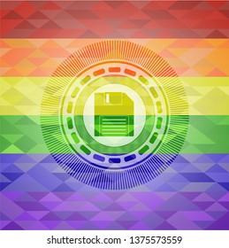 diskette icon on mosaic background with the colors of the LGBT flag