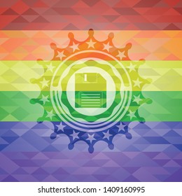 diskette icon on mosaic background with the colors of the LGBT flag