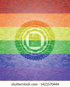 diskette icon on mosaic background with the colors of the LGBT flag