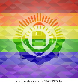 diskette icon on mosaic background with the colors of the LGBT flag
