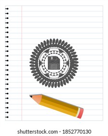 Diskettensymbol mit Bleistiftlinien. Vektorgrafik. Detaillierte Angaben. 
