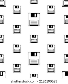 Diskette Icon Seamless Pattern, Floppy Disk Icon, Flexible Magnetic Disk Storage Vector Art Illustration